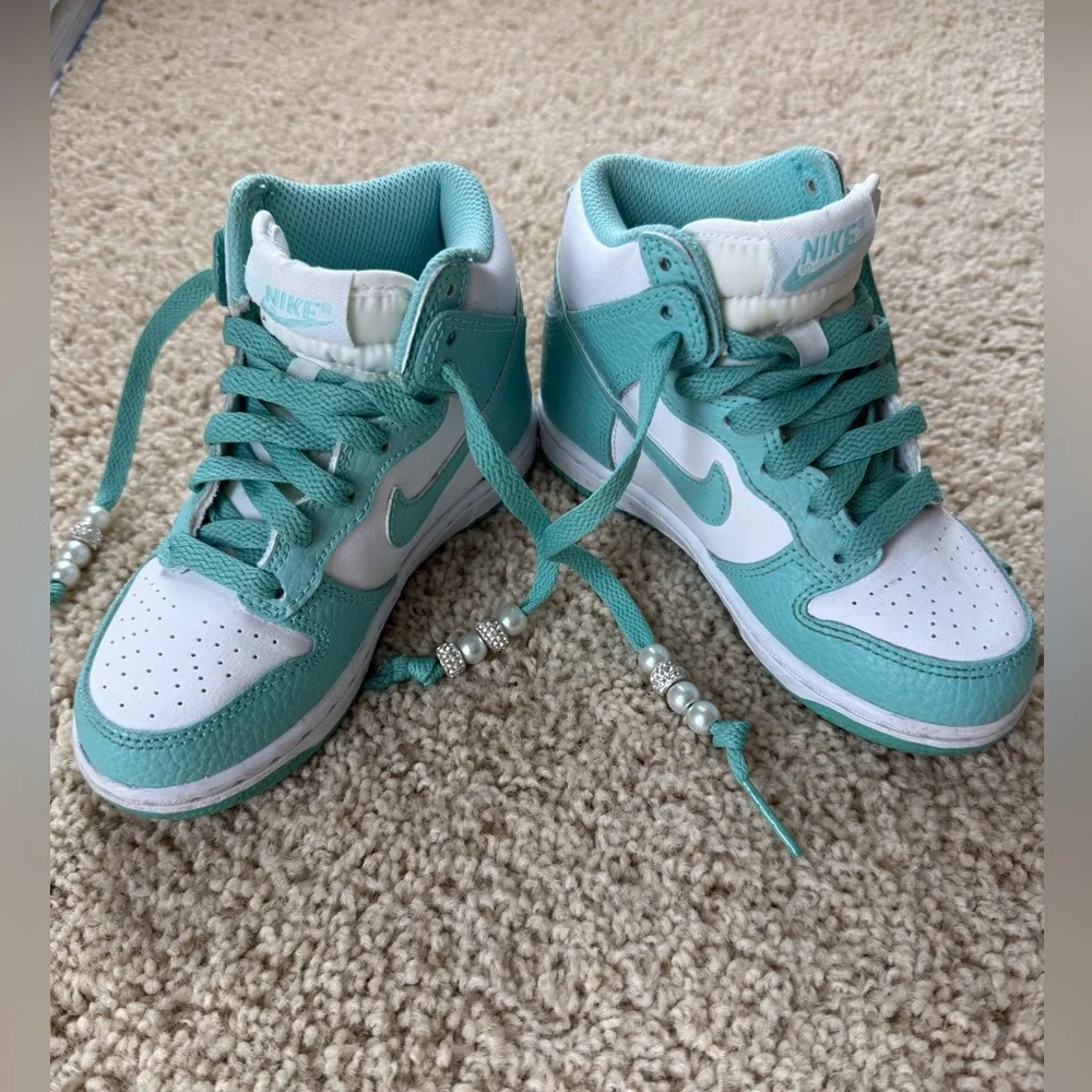 Nike Kids High-Top Sneakers Teal and White